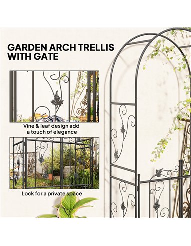 Outsunny 2.17m Steel Garden Arch with Gate, Wedding Arch for Outdoor, Garden, 107W x 45D x 217H cm Black