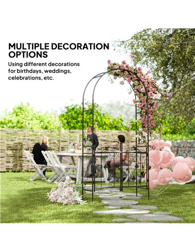 Outsunny 2.17m Steel Garden Arch with Gate, Wedding Arch for Outdoor, Garden, 107W x 45D x 217H cm Black