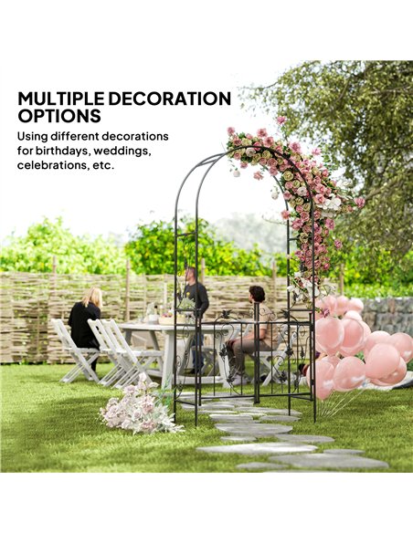 Outsunny 2.17m Steel Garden Arch with Gate, Wedding Arch for Outdoor, Garden, 107W x 45D x 217H cm Black - pic 200796 | FastDaddyshop