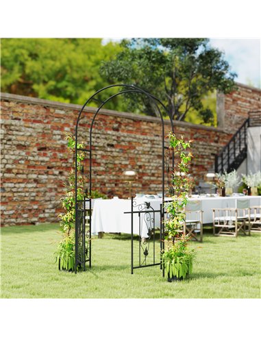 Outsunny 2.17m Steel Garden Arch with Gate, Wedding Arch for Outdoor, Garden, 107W x 45D x 217H cm Black
