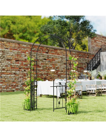 Outsunny 2.17m Steel Garden Arch with Gate, Wedding Arch for Outdoor, Garden, 107W x 45D x 217H cm Black - pic 200797 | FastDaddyshop