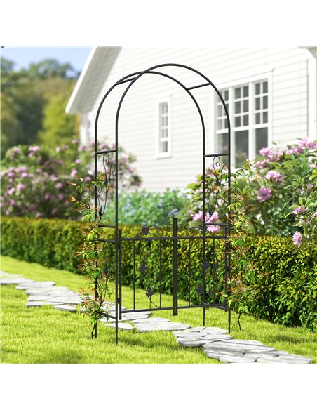Outsunny 2.17m Steel Garden Arch with Gate, Wedding Arch for Outdoor, Garden, 107W x 45D x 217H cm Black - pic 200798 | FastDaddyshop