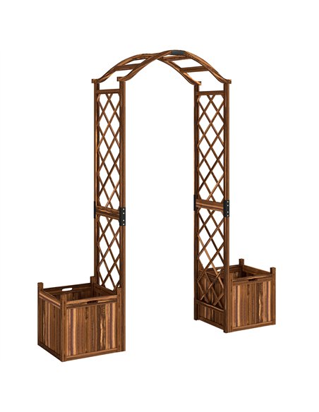 Outsunny Wooden Garden Arch with 2 Planter Boxes, Outdoor Rose Arch Trellis for Climbing Vines, Carbonised - pic 200799 | FastDaddyshop
