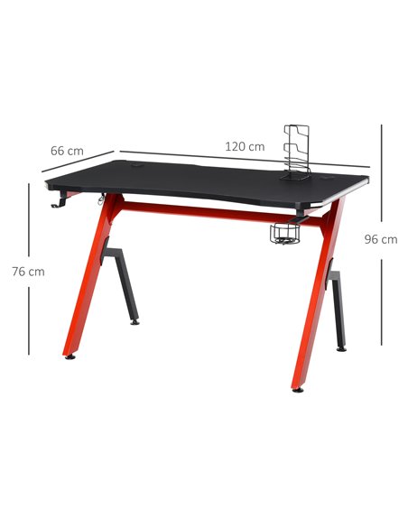 HOMCOM Gaming Desk Racing Style with RGB LED Lights, Hook, Controller Rack, Black-Red - pic 20080 | FastDaddyshop