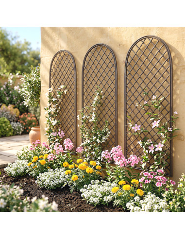 Outsunny Garden Trellis, Decorative Trellis Panels for Climbing Outdoor Plants, Vegetables, Vines, Flowers, Natural Wood Finish