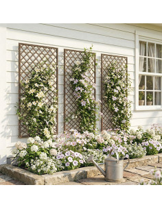 Outsunny Garden Trellis, Decorative Trellis Panels for Climbing Outdoor Plants, Natural Wood Finish 2