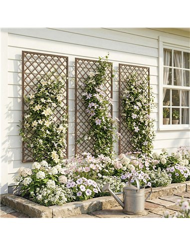 Outsunny Garden Trellis, Decorative Trellis Panels for Climbing Outdoor Plants, Natural Wood Finish