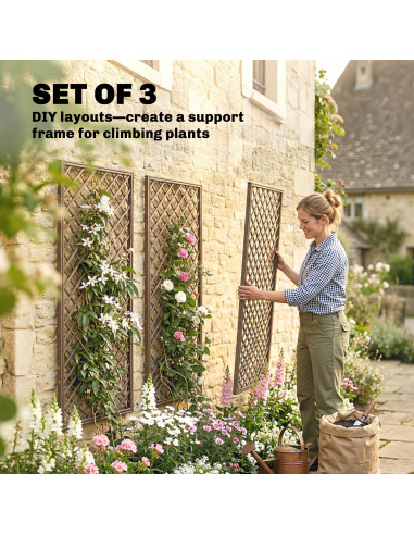 Outsunny Garden Trellis, Decorative Trellis Panels for Climbing Outdoor Plants, Natural Wood Finish