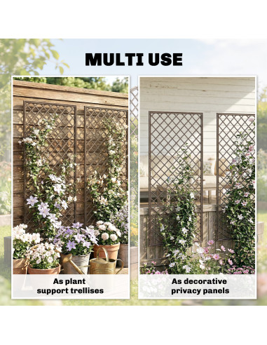 Outsunny Garden Trellis, Decorative Trellis Panels for Climbing Outdoor Plants, Natural Wood Finish