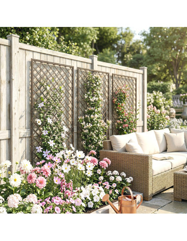 Outsunny Garden Trellis, Decorative Trellis Panels for Climbing Outdoor Plants, Natural Wood Finish