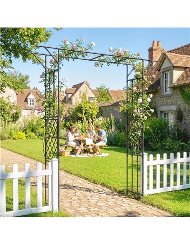 Outsunny Garden Arch, PE-Coated Steel Arbour Trellis for Climbing Plants, Rose Arch, 180 x 40 x 215 cm, Black