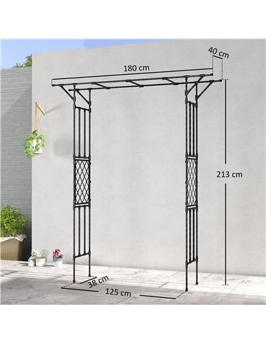 Outsunny Garden Arch, PE-Coated Steel Arbour Trellis for Climbing Plants, Rose Arch, 180 x 40 x 215 cm, Black