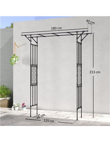 Outsunny Garden Arch, PE-Coated Steel Arbour Trellis for Climbing Plants, Rose Arch, 180 x 40 x 215 cm, Black - pic 200828 | FastDaddyshop