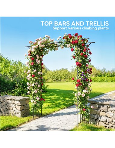Outsunny Garden Arch, PE-Coated Steel Arbour Trellis for Climbing Plants, Rose Arch, 180 x 40 x 215 cm, Black