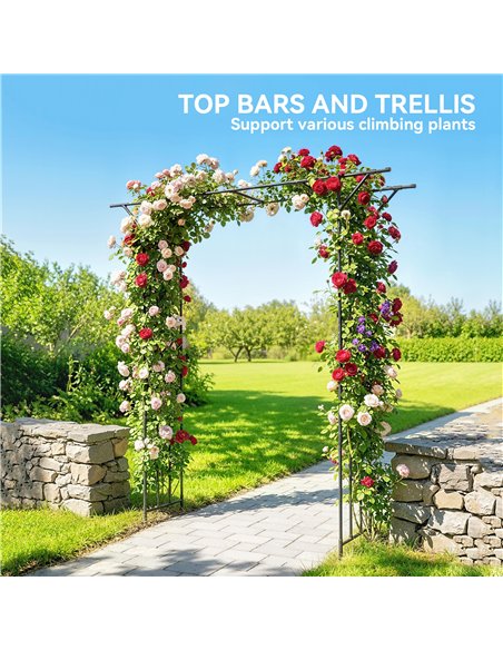 Outsunny Garden Arch, PE-Coated Steel Arbour Trellis for Climbing Plants, Rose Arch, 180 x 40 x 215 cm, Black - pic 200829 | FastDaddyshop