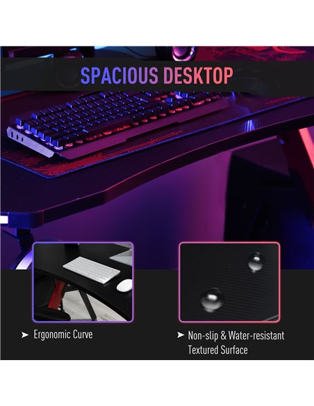 HOMCOM Gaming Desk Racing Style with RGB LED Lights, Hook, Controller Rack, Black-Red - pic 20083 | FastDaddyshop