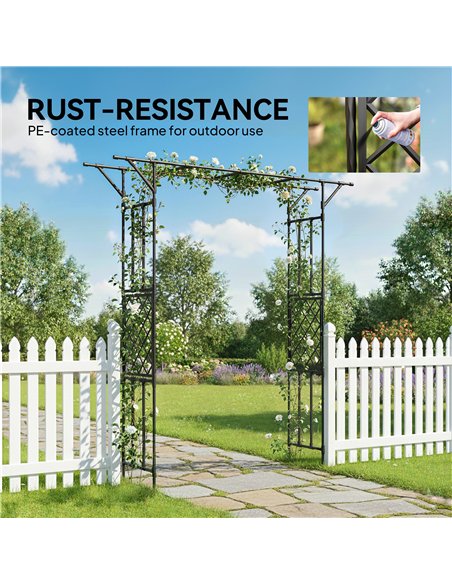 Outsunny Garden Arch, PE-Coated Steel Arbour Trellis for Climbing Plants, Rose Arch, 180 x 40 x 215 cm, Black - pic 200830 | FastDaddyshop