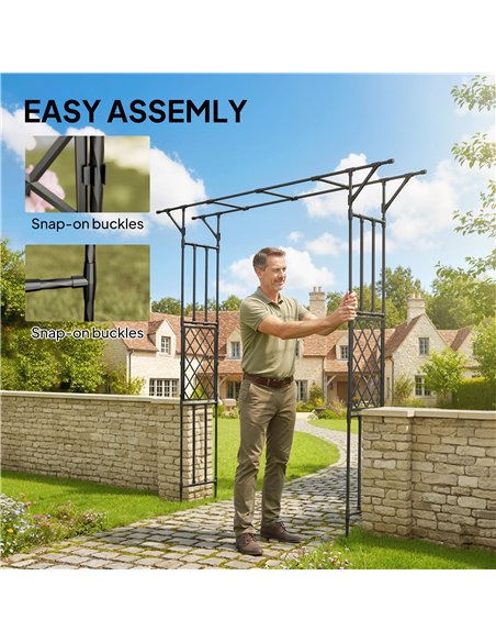 Outsunny Garden Arch, PE-Coated Steel Arbour Trellis for Climbing Plants, Rose Arch, 180 x 40 x 215 cm, Black - pic 200831 | FastDaddyshop