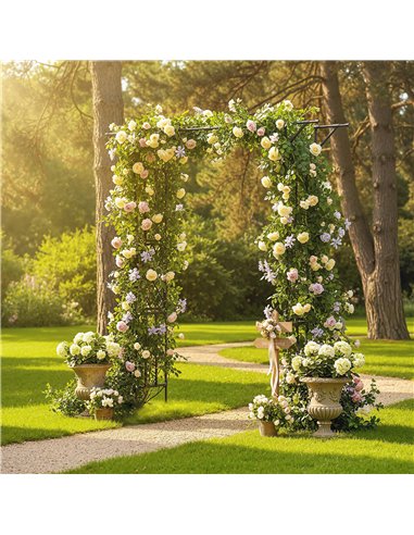 Outsunny Garden Arch, PE-Coated Steel Arbour Trellis for Climbing Plants, Rose Arch, 180 x 40 x 215 cm, Black