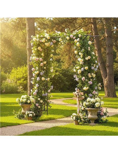 Outsunny Garden Arch, PE-Coated Steel Arbour Trellis for Climbing Plants, Rose Arch, 180 x 40 x 215 cm, Black - pic 200833 | FastDaddyshop