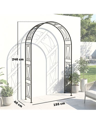 Outsunny Garden Arch, Arbour Trellis for Climbing Plants, Rose Arch for Wedding Garden Decoration, 155 x 40 x 246 cm, Black