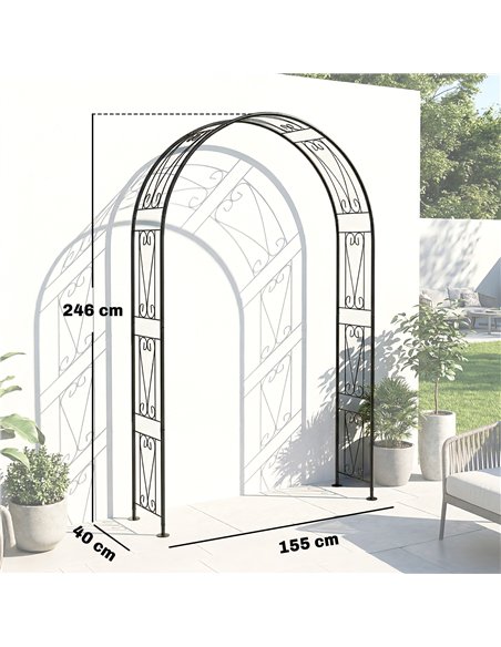 Outsunny Garden Arch, Arbour Trellis for Climbing Plants, Rose Arch for Wedding Garden Decoration, 155 x 40 x 246 cm, Black - pic 200837 | FastDaddyshop