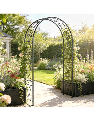 Outsunny Garden Arch, Arbour Trellis for Climbing Plants, Rose Arch for Wedding Garden Decoration, 155 x 40 x 246 cm, Black