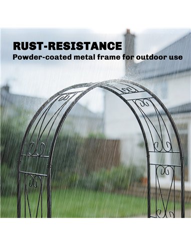 Outsunny Garden Arch, Arbour Trellis for Climbing Plants, Rose Arch for Wedding Garden Decoration, 155 x 40 x 246 cm, Black