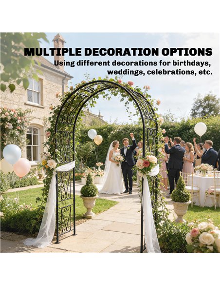 Outsunny Garden Arch, Arbour Trellis for Climbing Plants, Rose Arch for Wedding Garden Decoration, 155 x 40 x 246 cm, Black - pic 200841 | FastDaddyshop