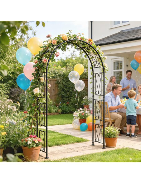 Outsunny Garden Arch, Arbour Trellis for Climbing Plants, Rose Arch for Wedding Garden Decoration, 155 x 40 x 246 cm, Black - pic 200843 | FastDaddyshop