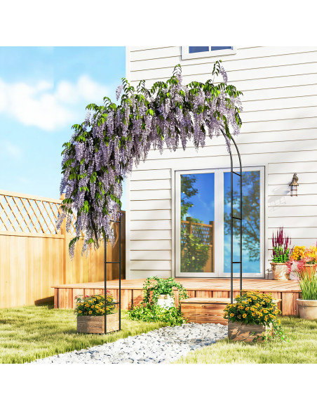 Outsunny Garden Arch, 2.4 m High x 1.5 m Wide Metal Garden Trellis for Climbing Plants, Outdoor Wedding Arch for Bridal, Black - pic 200845 | FastDaddyshop