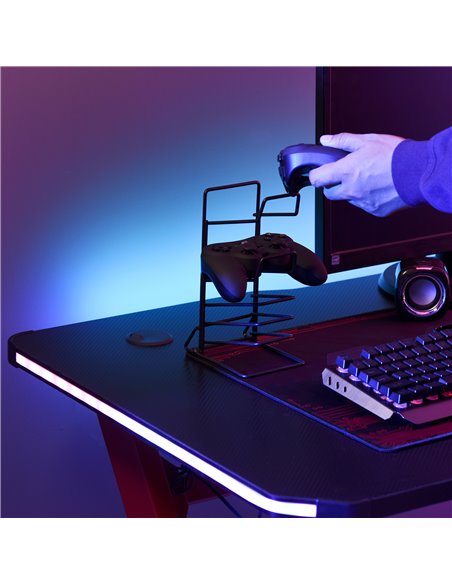 HOMCOM Gaming Desk Racing Style with RGB LED Lights, Hook, Controller Rack, Black-Red - pic 20085 | FastDaddyshop