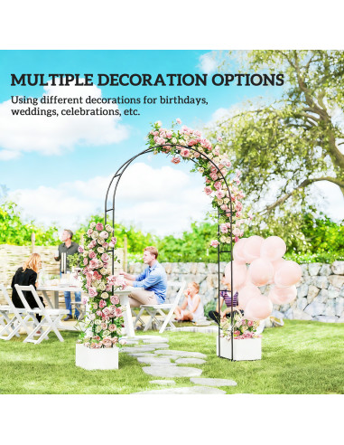 Outsunny Garden Arch, 2.4 m High x 1.5 m Wide Metal Garden Trellis for Climbing Plants, Outdoor Wedding Arch for Bridal, Black