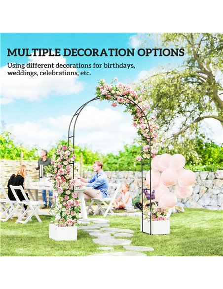 Outsunny Garden Arch, 2.4 m High x 1.5 m Wide Metal Garden Trellis for Climbing Plants, Outdoor Wedding Arch for Bridal, Black - pic 200850 | FastDaddyshop