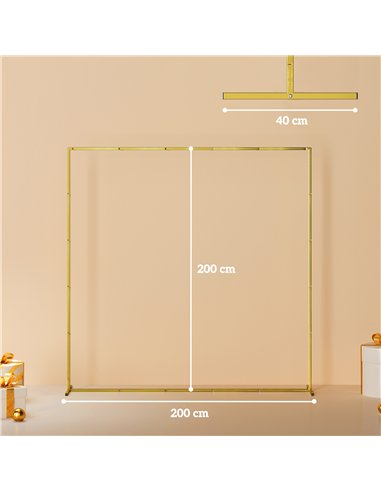 Outsunny Wedding Arch Backdrop Stand, Square Metal Arch Frame with U-shaped Stakes, Gold Wedding Arch, 6.6 FT