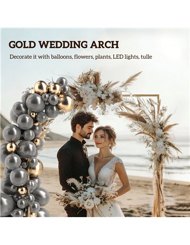 Outsunny Wedding Arch Backdrop Stand, Square Metal Arch Frame with U-shaped Stakes, Gold Wedding Arch, 6.6 FT