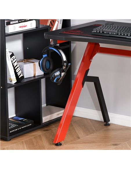 HOMCOM Gaming Desk Racing Style with RGB LED Lights, Hook, Controller Rack, Black-Red - pic 20086 | FastDaddyshop