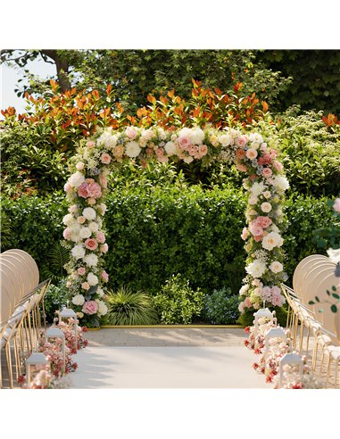 Outsunny Wedding Arch Backdrop Stand, Square Metal Arch Frame with U-shaped Stakes, Gold Wedding Arch, 6.6 FT