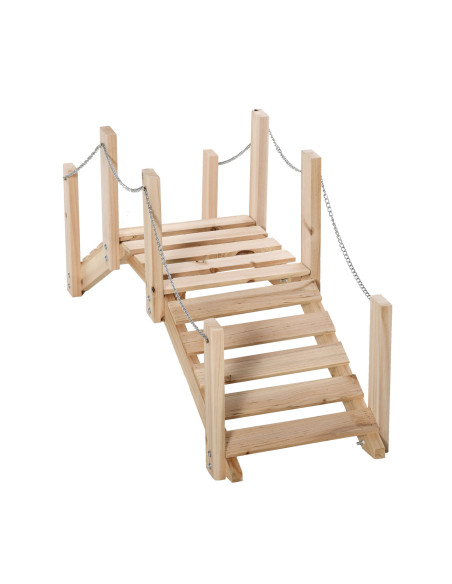Outsunny Small Fir Wooden Garden Bridge, Arch Walkway with Metal Chain Railings for Landscape Creek Pond, Natural Wood - pic 200862 | FastDaddyshop