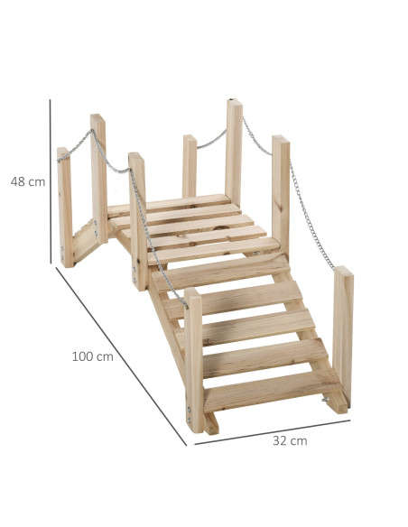 Outsunny Small Fir Wooden Garden Bridge, Arch Walkway with Metal Chain Railings for Landscape Creek Pond, Natural Wood - pic 200864 | FastDaddyshop