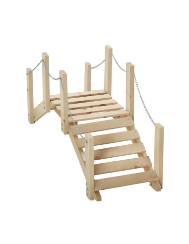 Outsunny Small Fir Wooden Garden Bridge, Arch Walkway with Metal Chain Railings for Landscape Creek Pond, Natural Wood