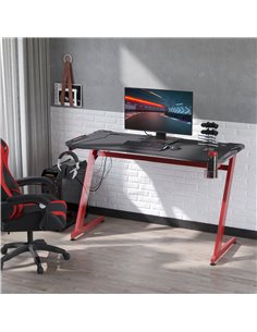 HOMCOM Gaming Desk Racing Style with Headphone Hook and Cup Holder, Black-Red 2