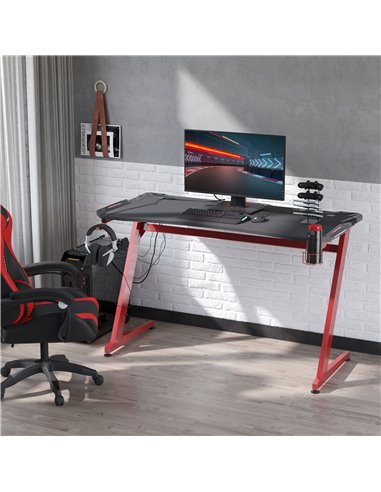 HOMCOM Gaming Desk Racing Style with Headphone Hook and Cup Holder, Black-Red