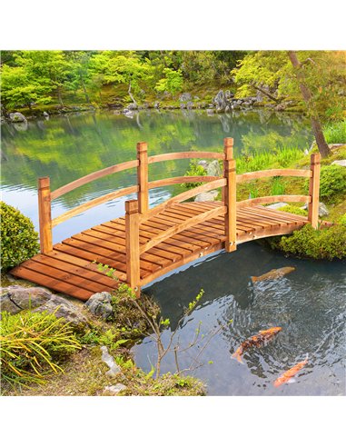 Outsunny 6FT Wooden Garden Bridge with Safety Railings, Classic Arc Footbridge for Stream Pond Walkway, Orange