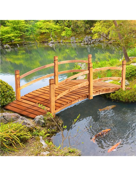 Outsunny 6FT Wooden Garden Bridge with Safety Railings, Classic Arc Footbridge for Stream Pond Walkway, Orange - pic 200871 | FastDaddyshop