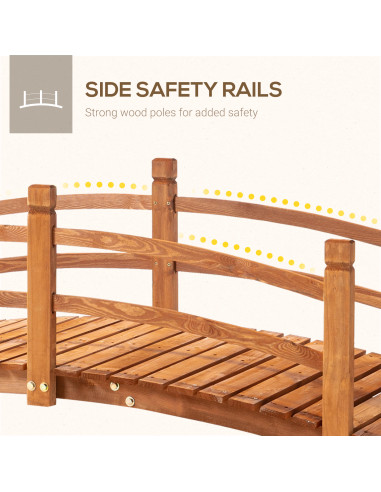 Outsunny 6FT Wooden Garden Bridge with Safety Railings, Classic Arc Footbridge for Stream Pond Walkway, Orange