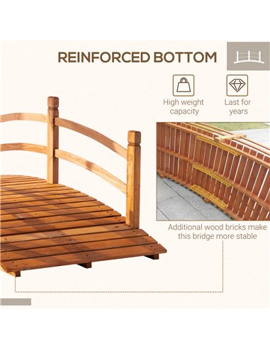 Outsunny 6FT Wooden Garden Bridge with Safety Railings, Classic Arc Footbridge for Stream Pond Walkway, Orange