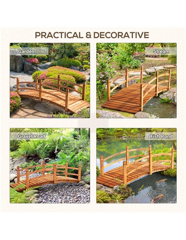 Outsunny 6FT Wooden Garden Bridge with Safety Railings, Classic Arc Footbridge for Stream Pond Walkway, Orange