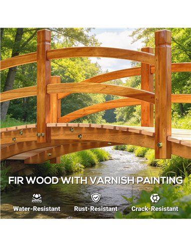 Outsunny 6FT Wooden Garden Bridge with Safety Railings, Classic Arc Footbridge for Stream Pond Walkway, Orange