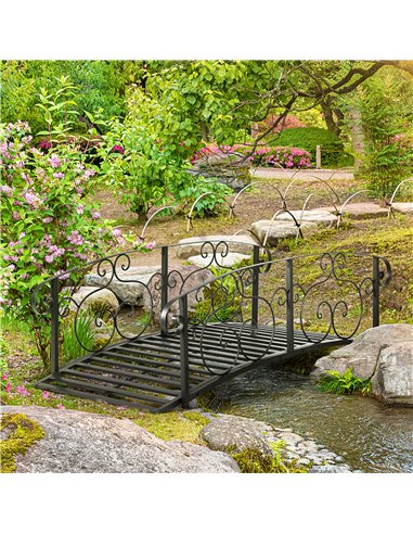 Outsunny 184cm Metal Arch Garden Garden Bridge, Safety Siderails, Arc Footbridge for Garden Creek, Stream, Pond, Black
